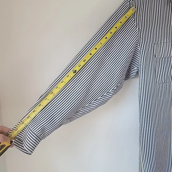 Ted Lapidus 100% Silk Long Sleeve Collared Shirt Button Down Blue Stripes - Picture 10 of 10